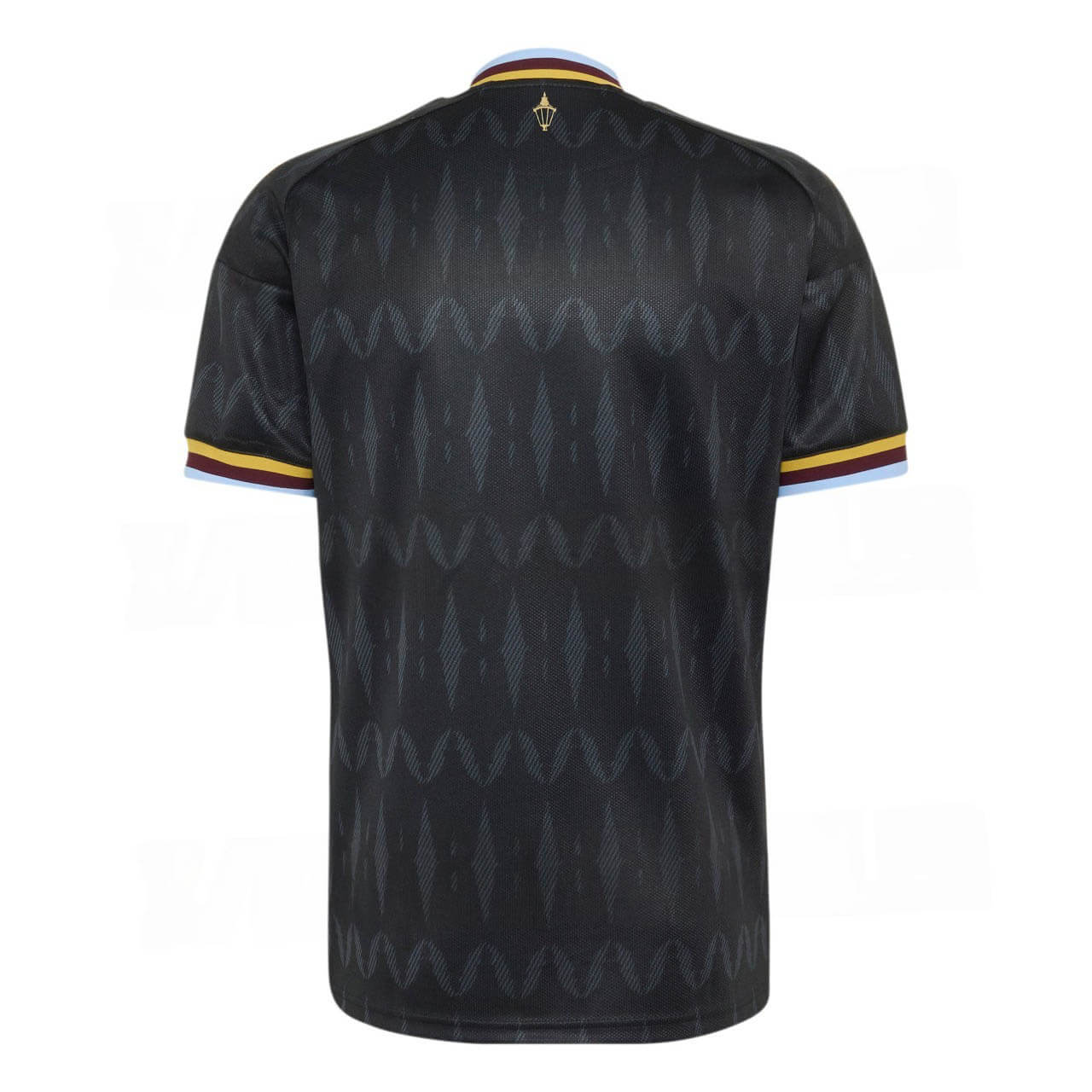 Camisa Aston Villa II 2026/27 Torcedor Adidas masculina preta, uniforme reserva com grafismo inspirado nos antigos lampiões a gás dos arredores do Villa Park. costas