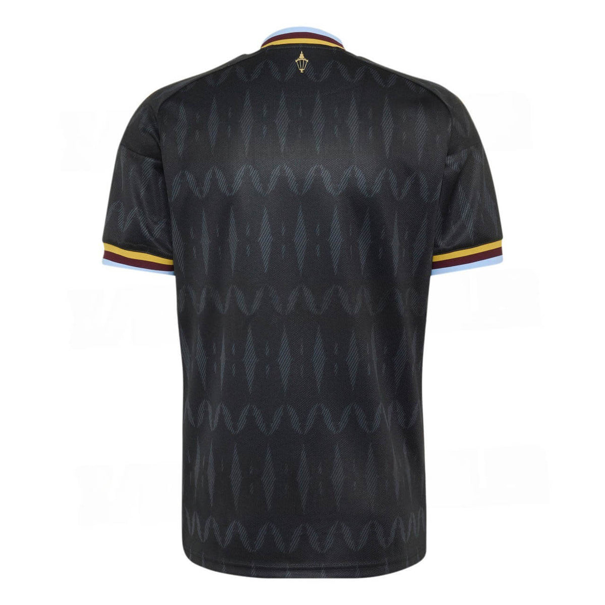 Camisa Aston Villa II 2026/27 Torcedor Adidas masculina preta, uniforme reserva com grafismo inspirado nos antigos lampiões a gás dos arredores do Villa Park. costas