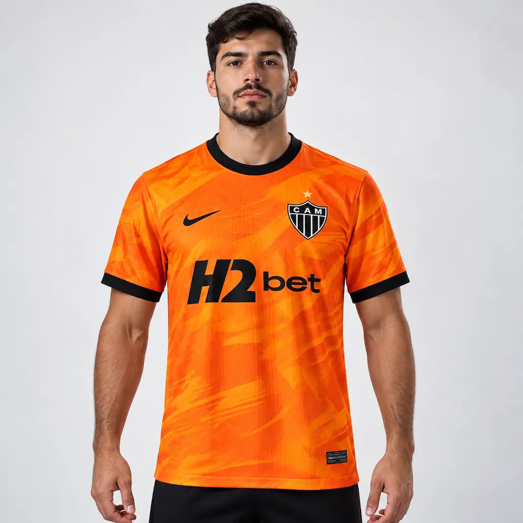 Camisa Atlético Mineiro III 26/27 Torcedor Nike Masculina - Laranja, terceiro uniforme masculino do Galo na versão torcedor, com predominância da cor laranja. h2bet frente