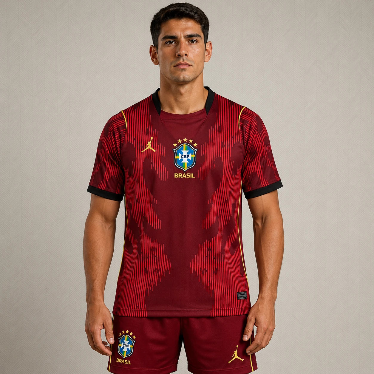 Camisa Seleção Brasileira Vermelha 2026/27 Jordan torcedor masculina, modelo especial vermelho com tecido leve e respirável e escudo da Seleção Brasileira no peito de frente