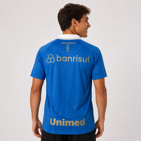 Camisa Grêmio III 2026/27 Torcedor New Balance azul, terceiro uniforme com tecido leve e respirável e escudo do Grêmio no peito. de costas