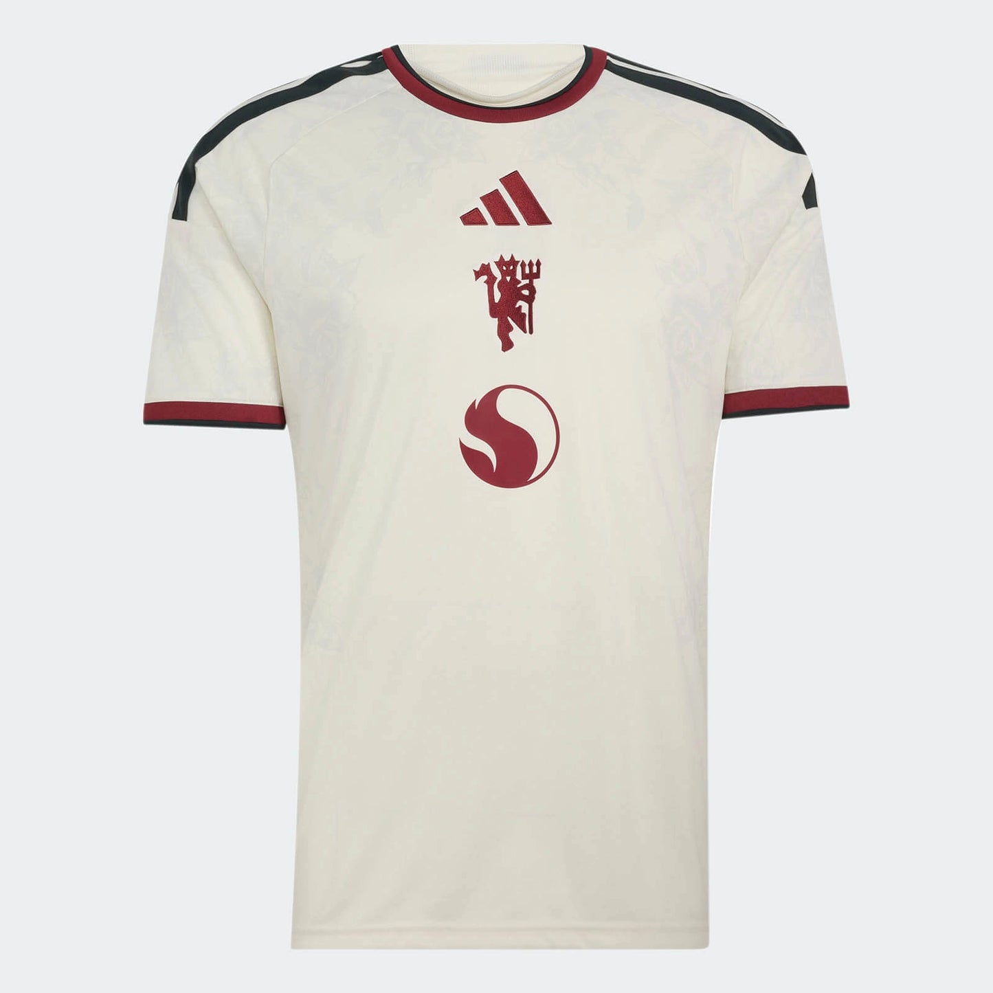 Camisa Manchester United III 2026/27 Torcedor Adidas masculina marfim, com tecido jacquard e desenhos florais de rosas inspirados na cultura de Manchester.