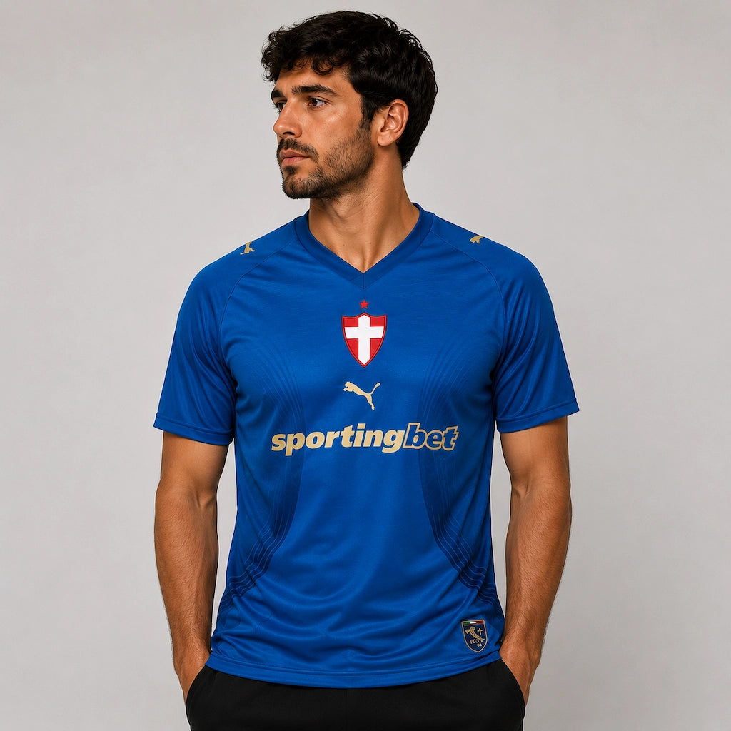 Camisa Palmeiras III 2026/27 Torcedor Puma masculina azul, terceiro uniforme com Cruz de Savoia inspirado nas raízes italianas do Palestra Italia. frente