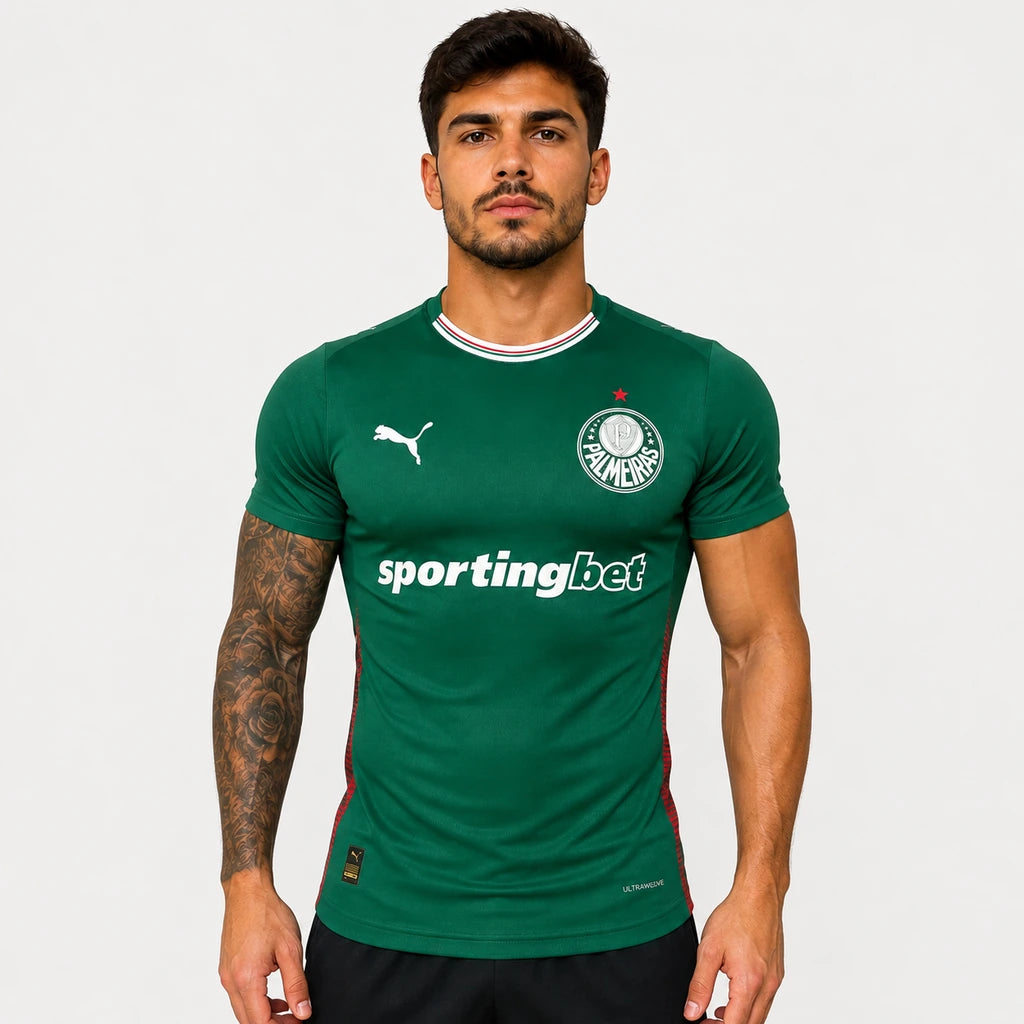 Camisa Puma Palmeiras 2026/27 I Jogador frente justa ao corpo sporting bet colada