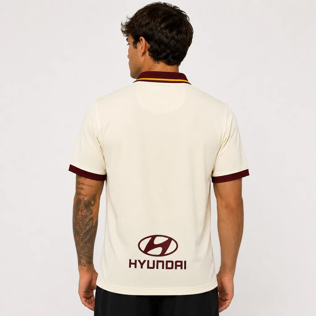 Camisa Roma II 2020/21 Torcedor Nike masculina bege, uniforme reserva com tecido leve e respirável e escudo da AS Roma no peito costas