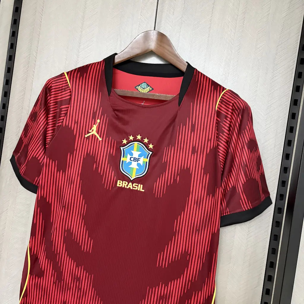 camisa brasil vermelha 2026 pt torcedor masculina jordan detalhes frente