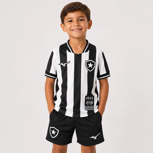 conjunto infantil 26/27 botafogo camisa listrada e calcao preto