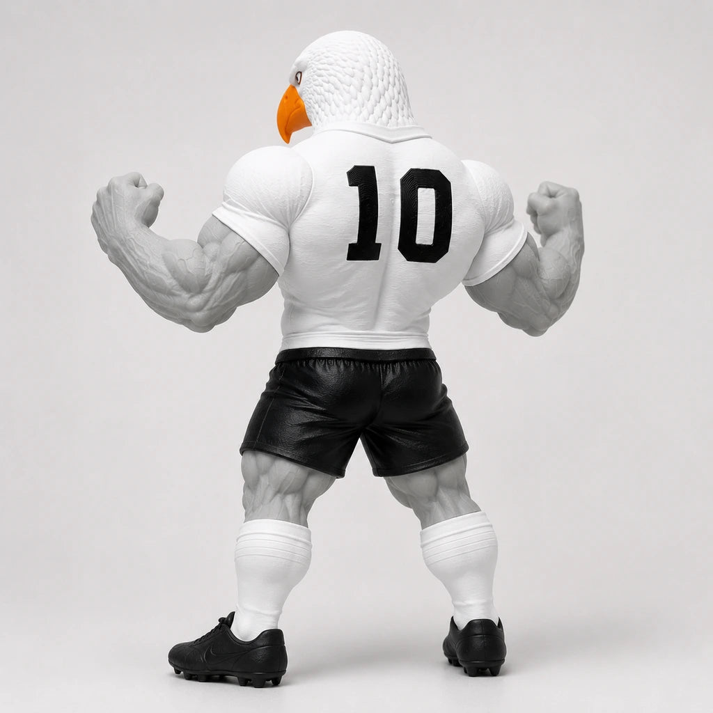mascote do corinthians impresso em 3d gaviao forte bombado com o bico laranja de  costas