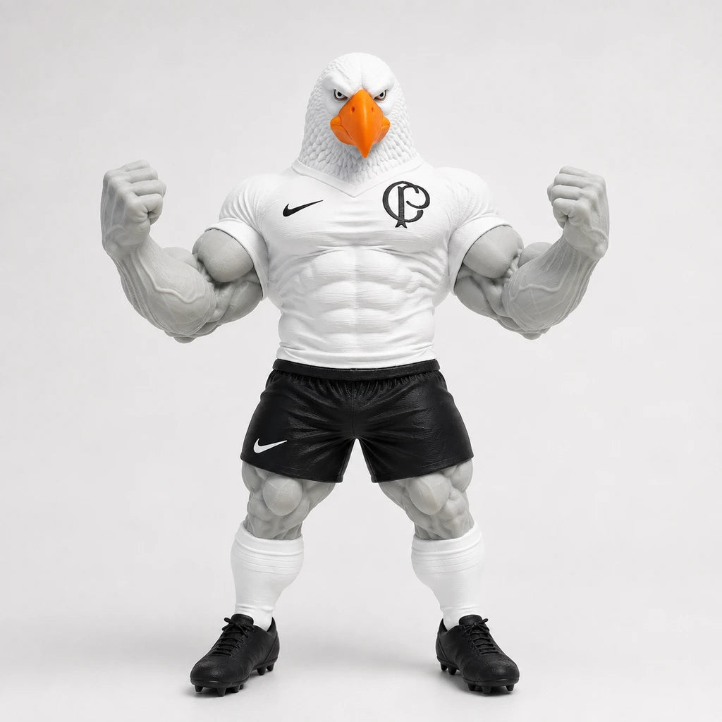 mascote do corinthians impresso em 3d gaviao forte bombado com o bico laranja de frente
