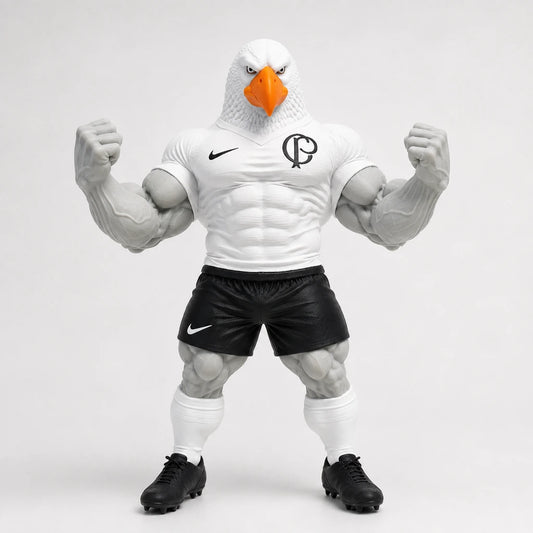 mascote do corinthians impresso em 3d gaviao forte bombado com o bico laranja de frente