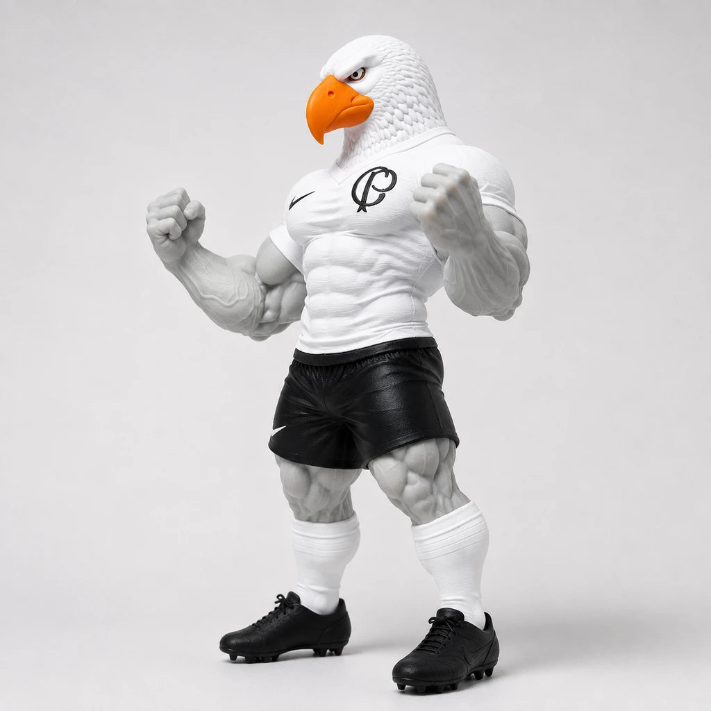 mascote do corinthians impresso em 3d gaviao forte bombado com o bico laranja de lado