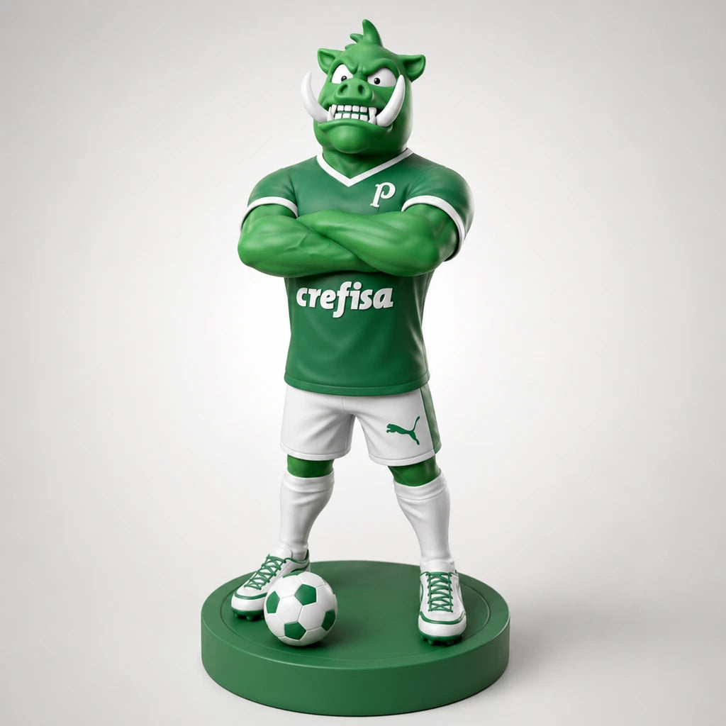 mascote do palmeiras impresso em 3d porco gobbato de frente cara de bravo dentuço