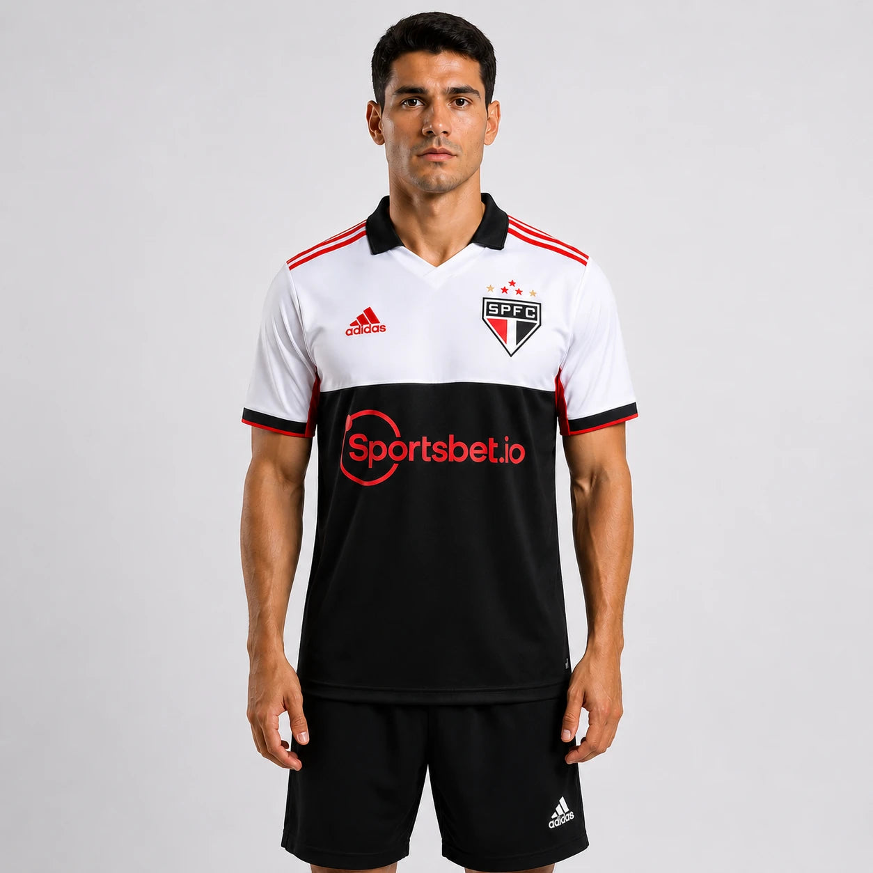 Camisa São Paulo FC III 2022/23 torcedor masculina preta e branca, terceiro uniforme do Tricolor com visual marcante e escudo do clube no peito.